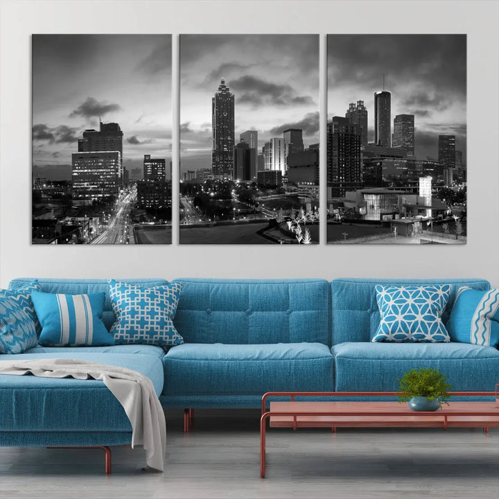 Black and White Atlanta City Skyline Wall Art Large Cityscape Canvas Print