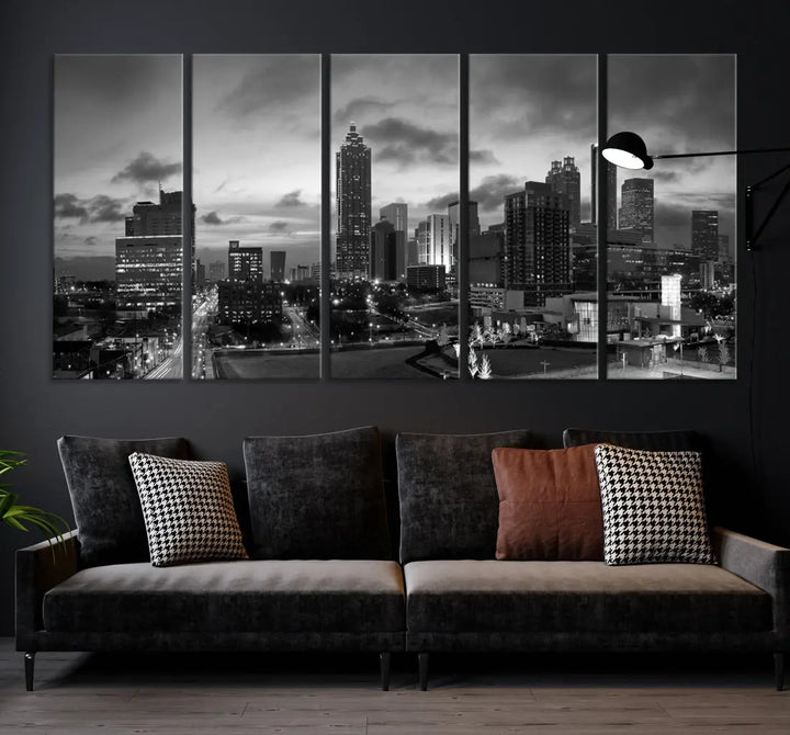 Black and White Atlanta City Skyline Wall Art Large Cityscape Canvas Print