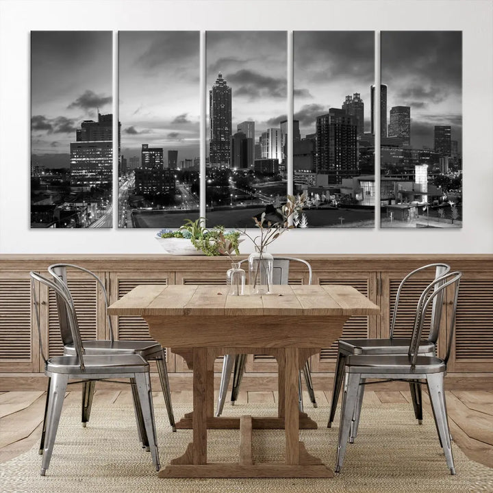 Black and White Atlanta City Skyline Wall Art Large Cityscape Canvas Print