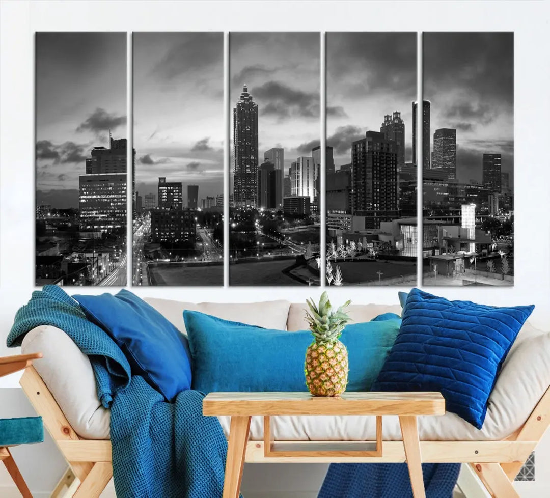 Black and White Atlanta City Skyline Wall Art Large Cityscape Canvas Print