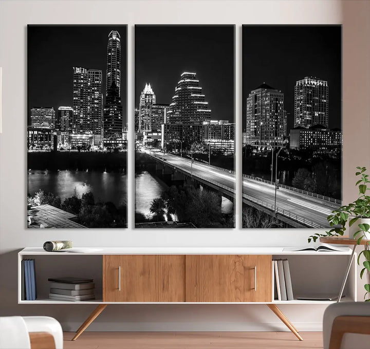 Black and White Austin Cityscape Wall Art Austin City Skyline Canvas Print