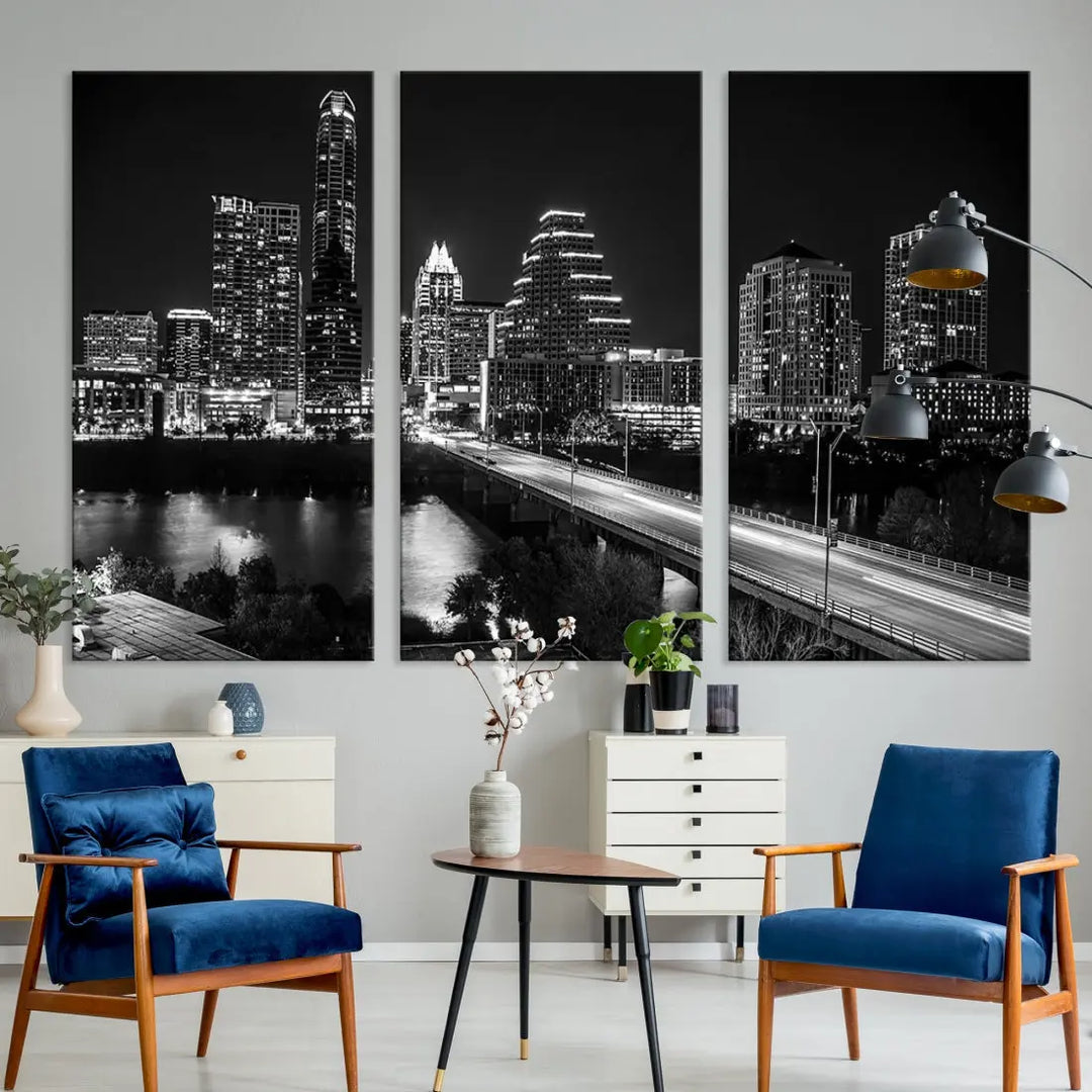 Black and White Austin Cityscape Wall Art Austin City Skyline Canvas Print