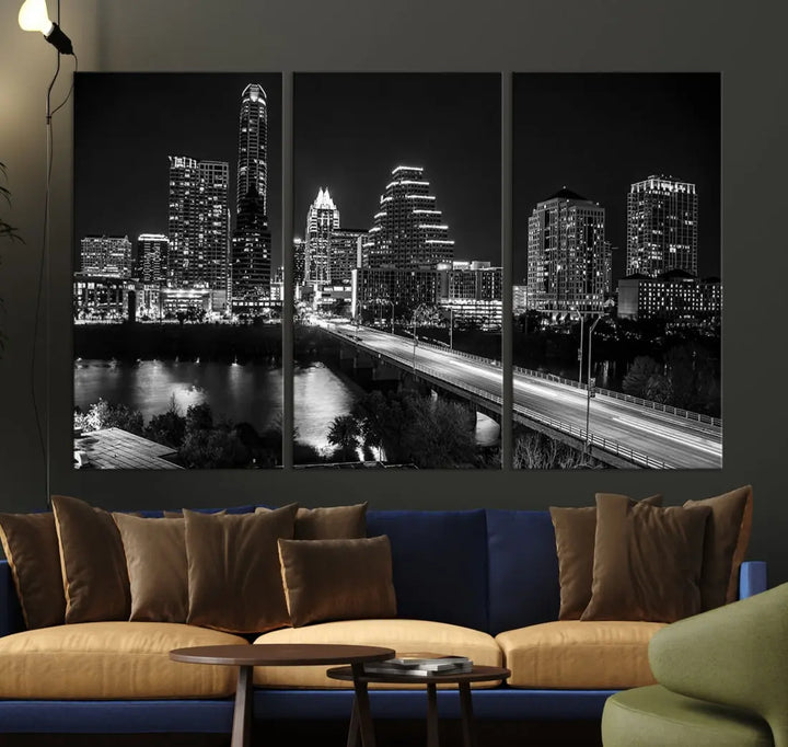 Black and White Austin Cityscape Wall Art Austin City Skyline Canvas Print