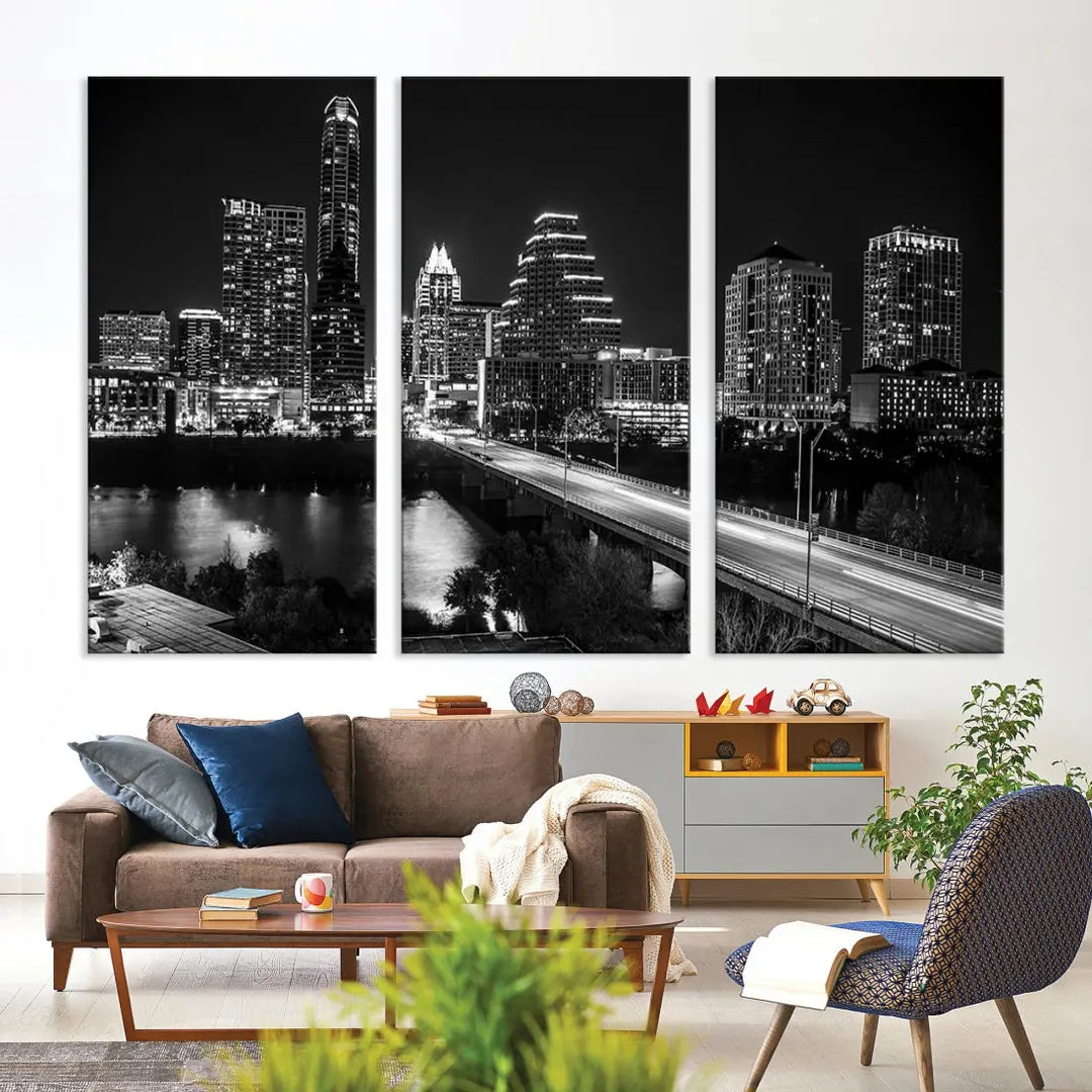 Black and White Austin Cityscape Wall Art Austin City Skyline Canvas Print