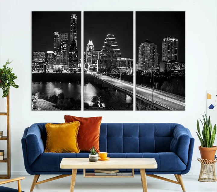 Black and White Austin Cityscape Wall Art Austin City Skyline Canvas Print