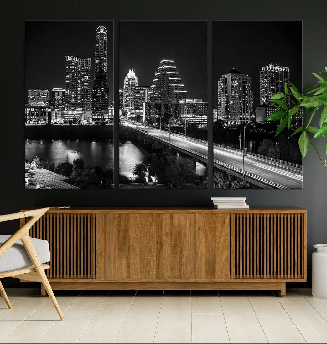 Black and White Austin Cityscape Wall Art Austin City Skyline Canvas Print