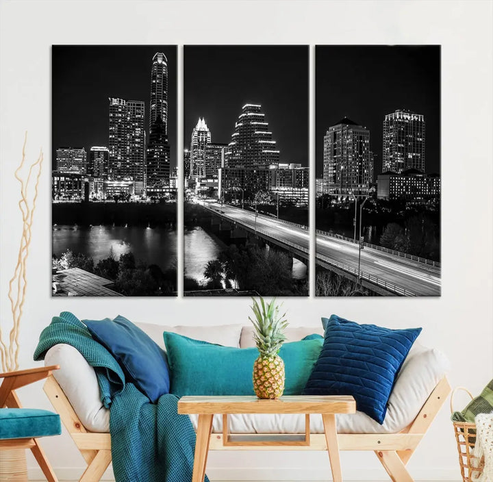 Black and White Austin Cityscape Wall Art Austin City Skyline Canvas Print