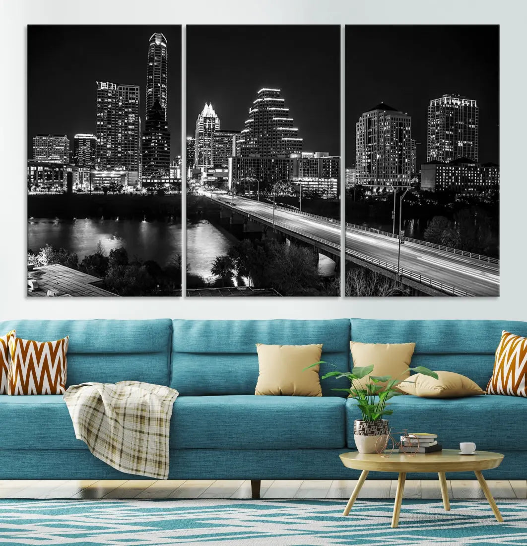 Black and White Austin Cityscape Wall Art Austin City Skyline Canvas Print