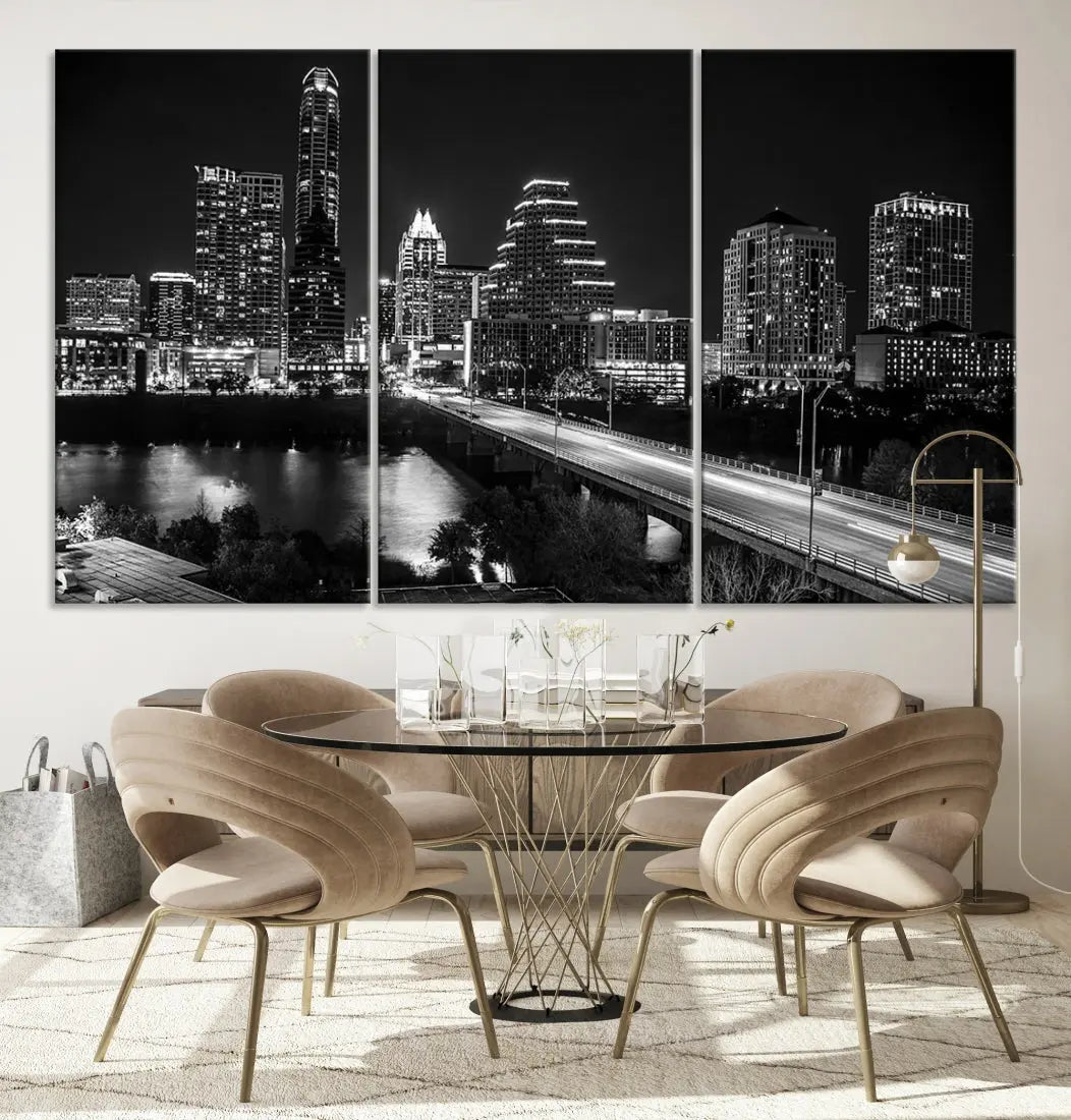 Black and White Austin Cityscape Wall Art Austin City Skyline Canvas Print