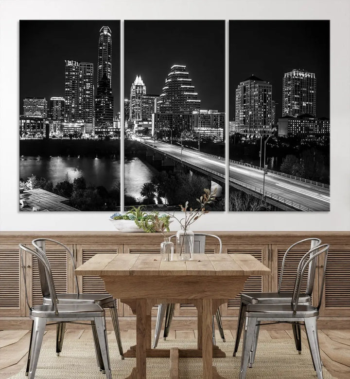 Black and White Austin Cityscape Wall Art Austin City Skyline Canvas Print