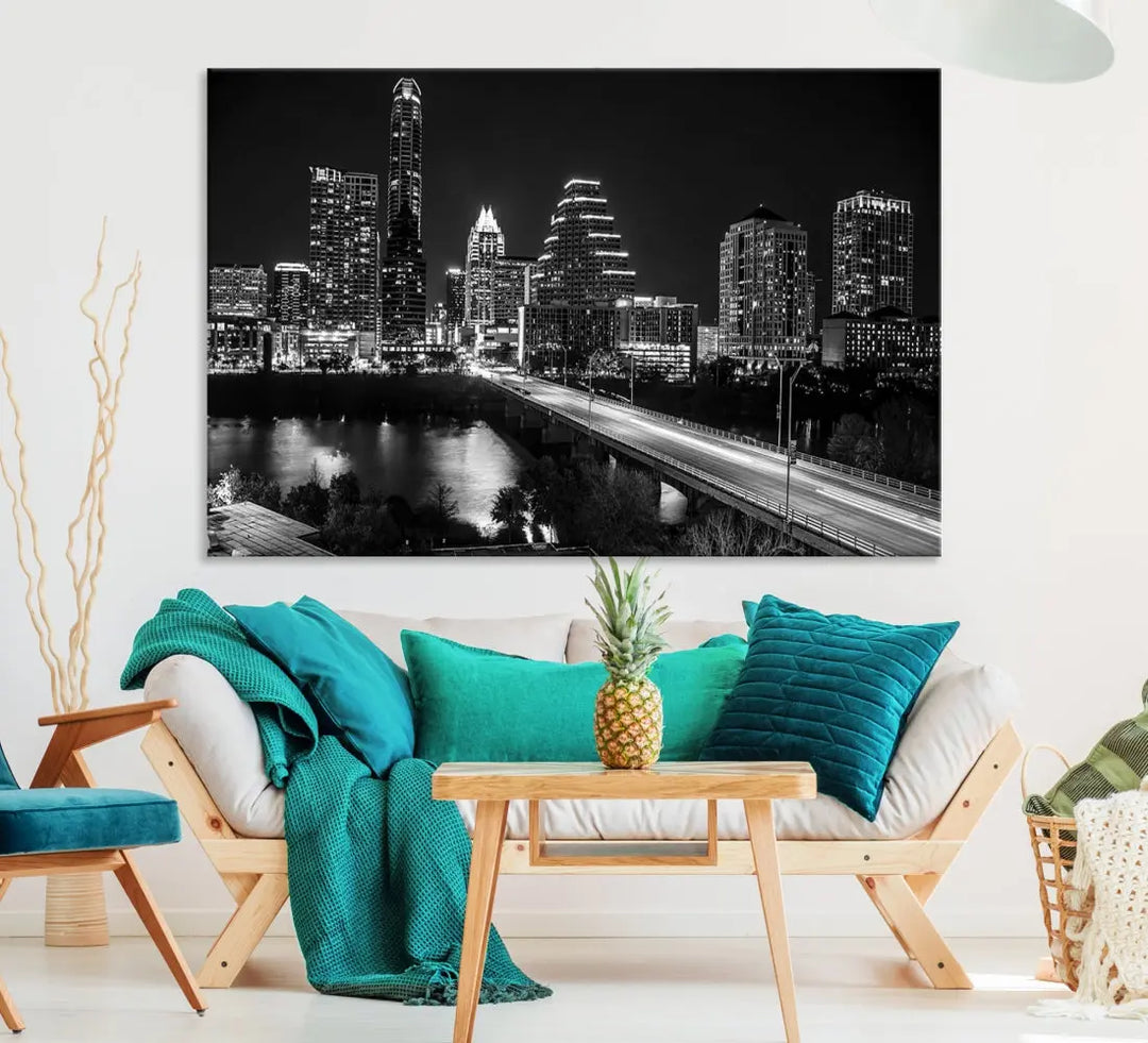 Black and White Austin Cityscape Wall Art Austin City Skyline Canvas Print