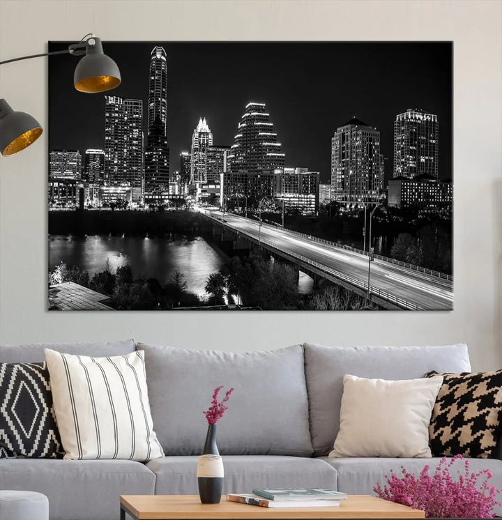 Black and White Austin Cityscape Wall Art Austin City Skyline Canvas Print