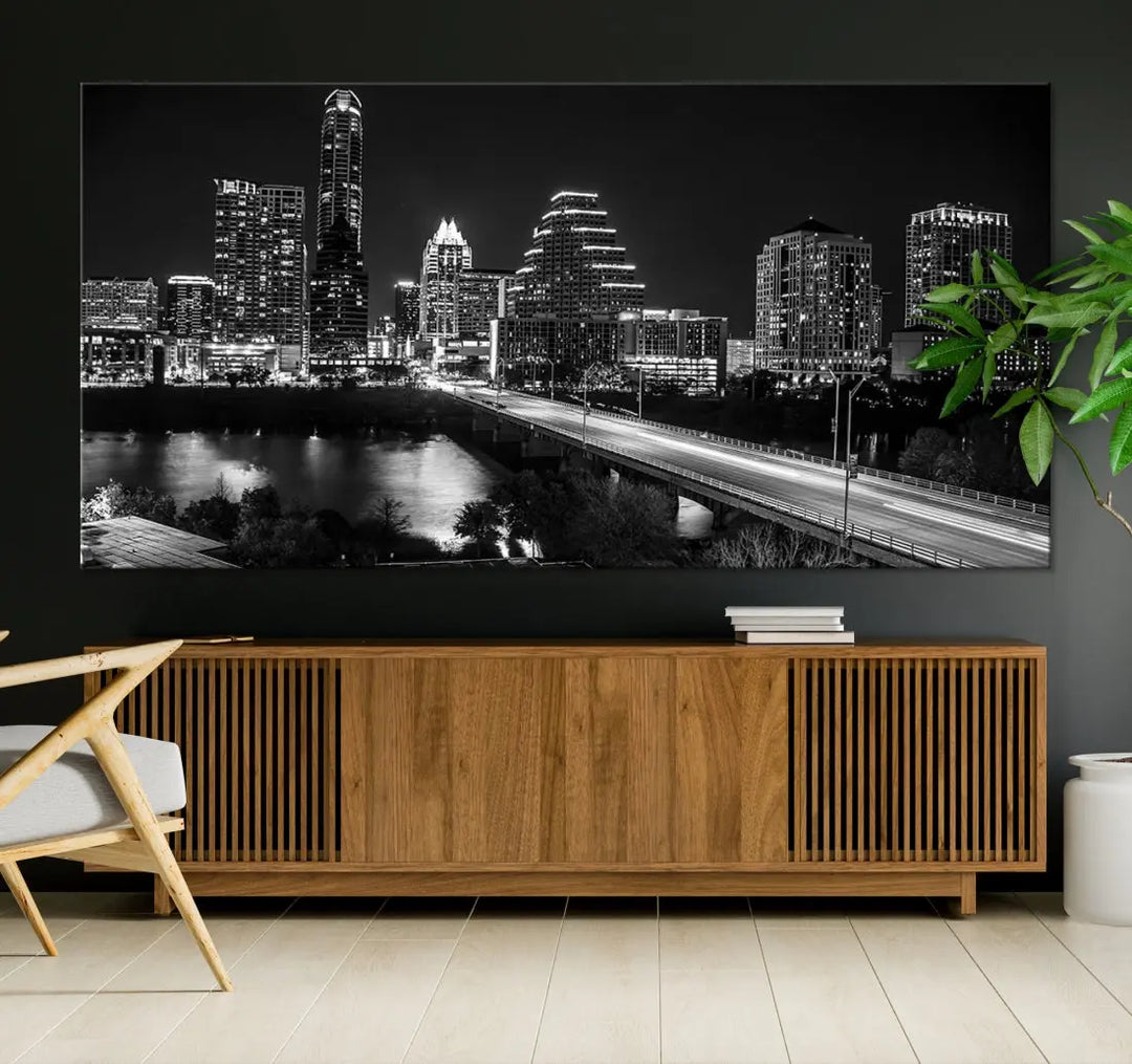 Black and White Austin Cityscape Wall Art Austin City Skyline Canvas Print