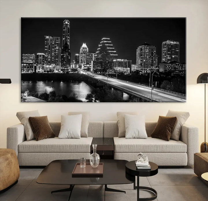 Black and White Austin Cityscape Wall Art Austin City Skyline Canvas Print