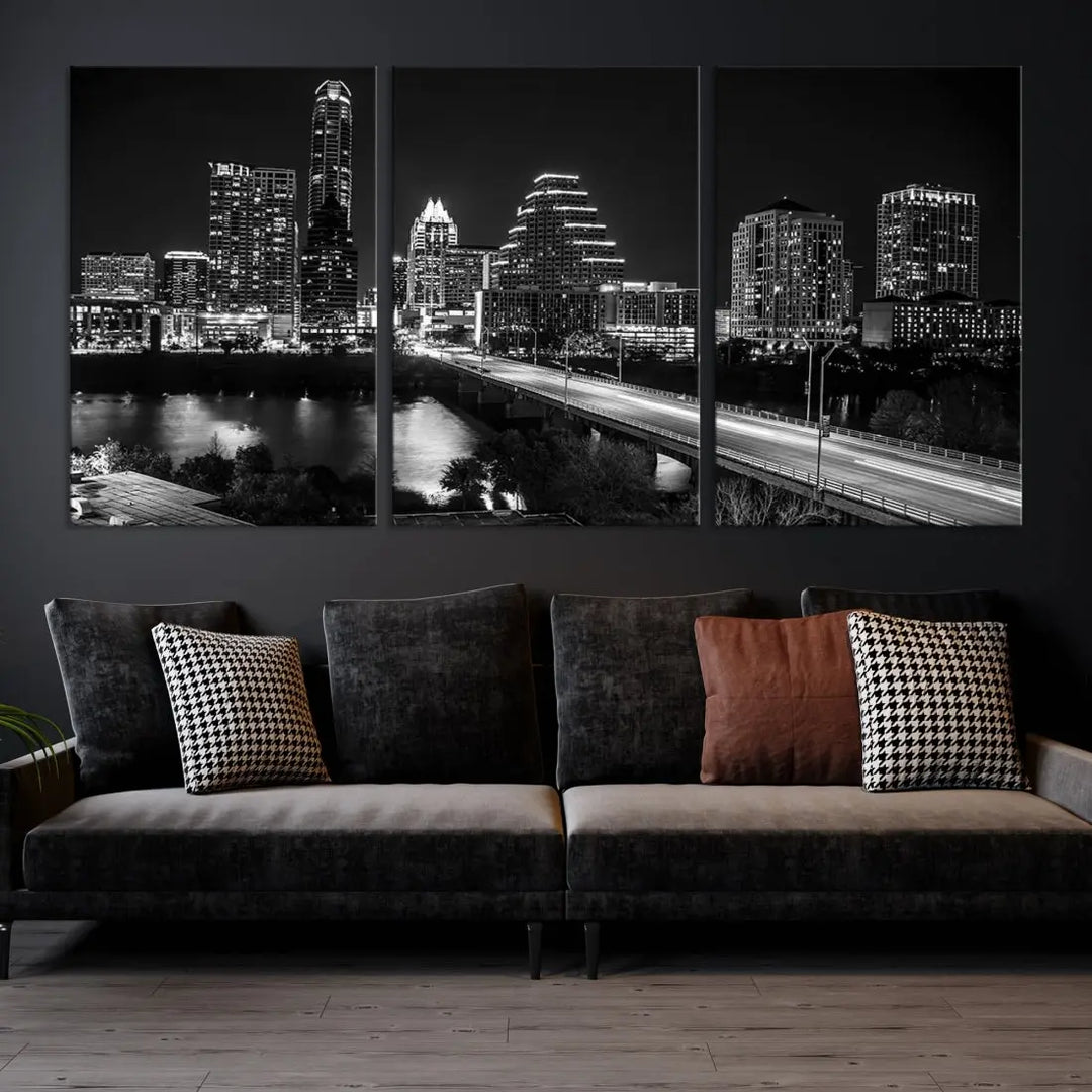 Black and White Austin Cityscape Wall Art Austin City Skyline Canvas Print