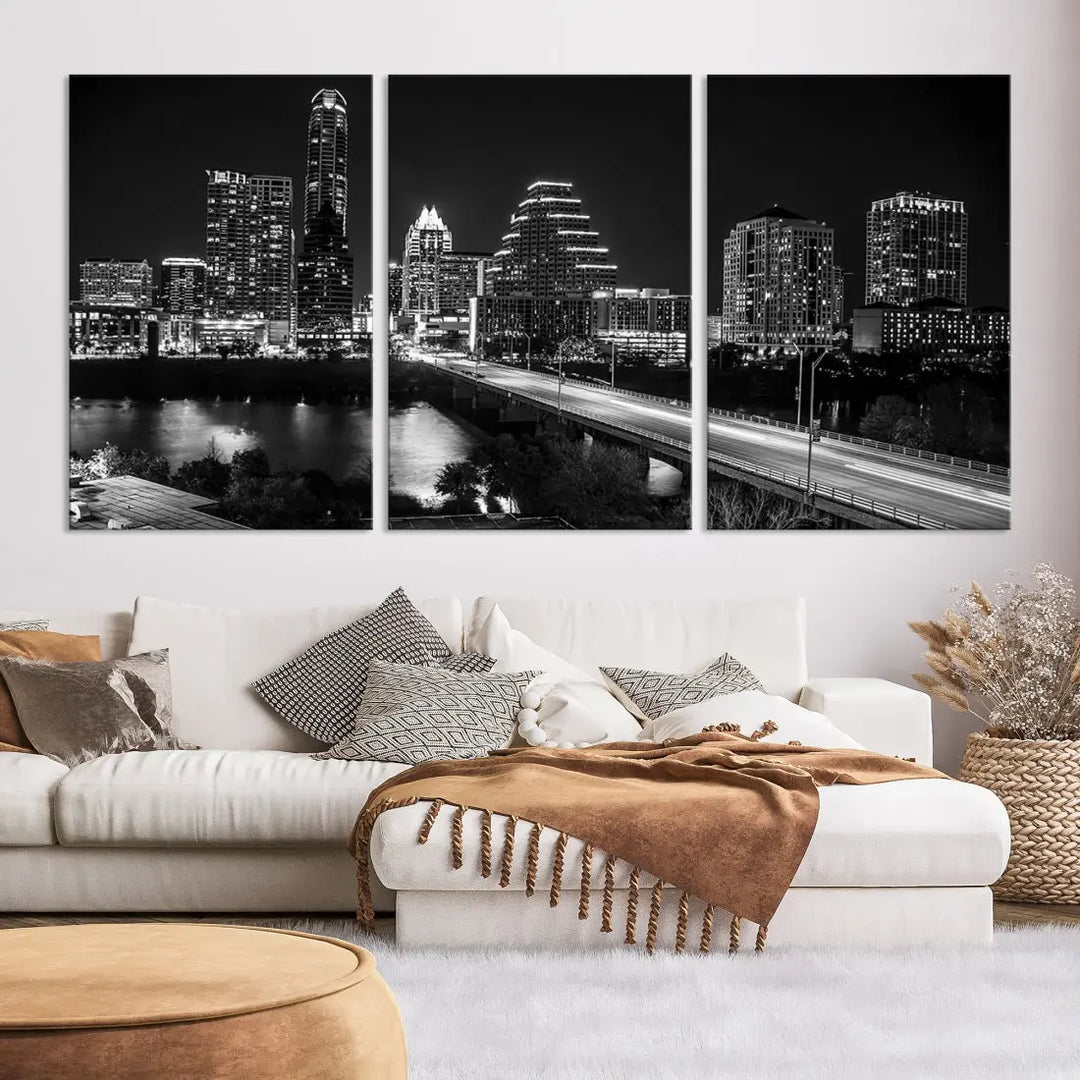 Black and White Austin Cityscape Wall Art Austin City Skyline Canvas Print