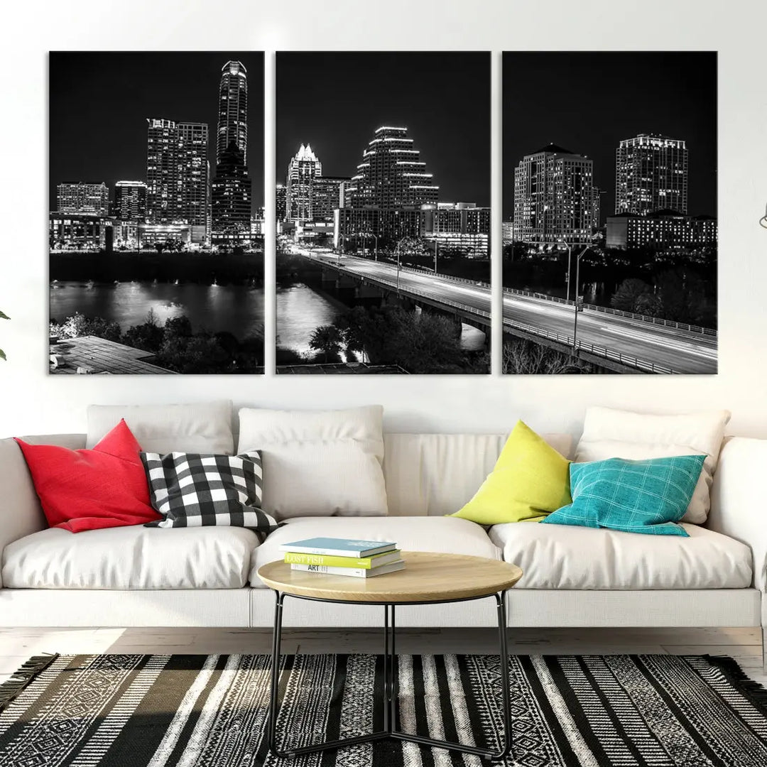 Black and White Austin Cityscape Wall Art Austin City Skyline Canvas Print