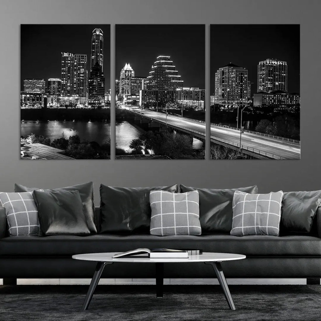 Black and White Austin Cityscape Wall Art Austin City Skyline Canvas Print