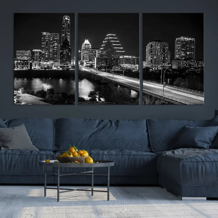 Black and White Austin Cityscape Wall Art Austin City Skyline Canvas Print