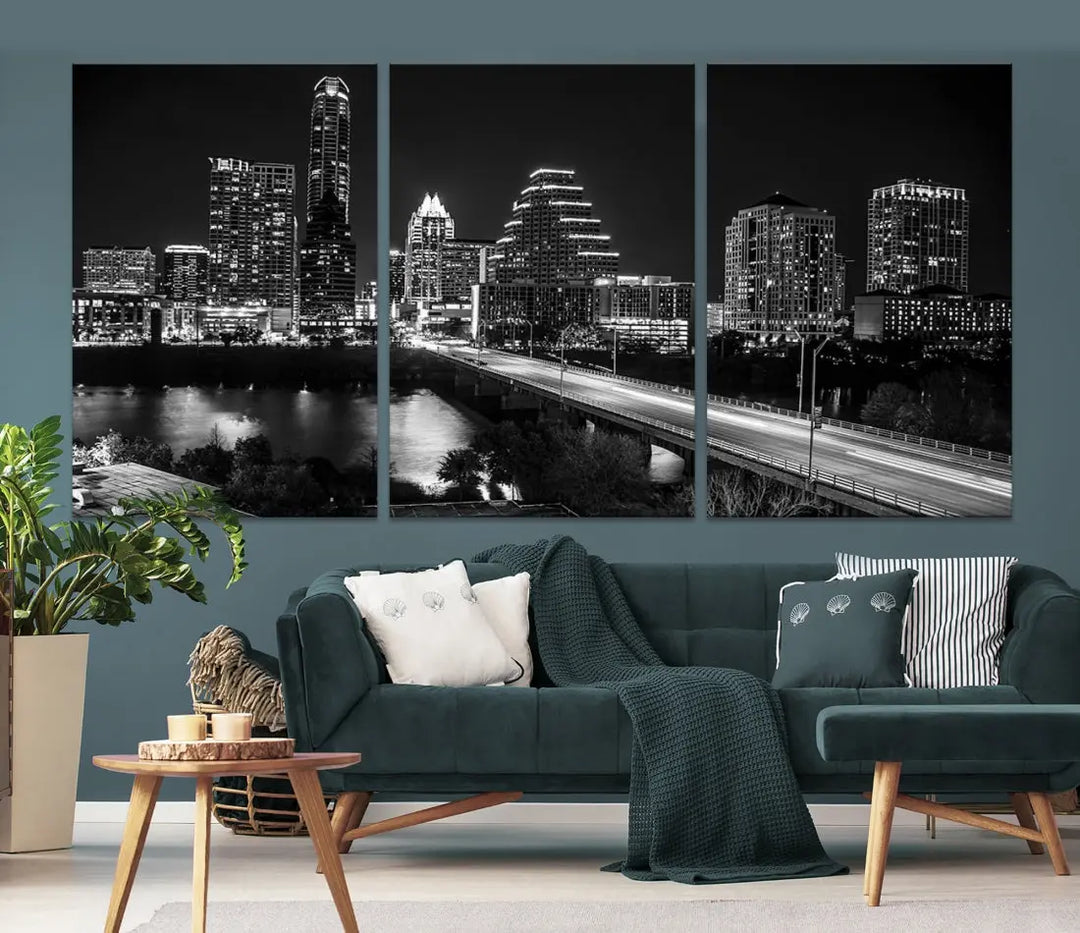 Black and White Austin Cityscape Wall Art Austin City Skyline Canvas Print