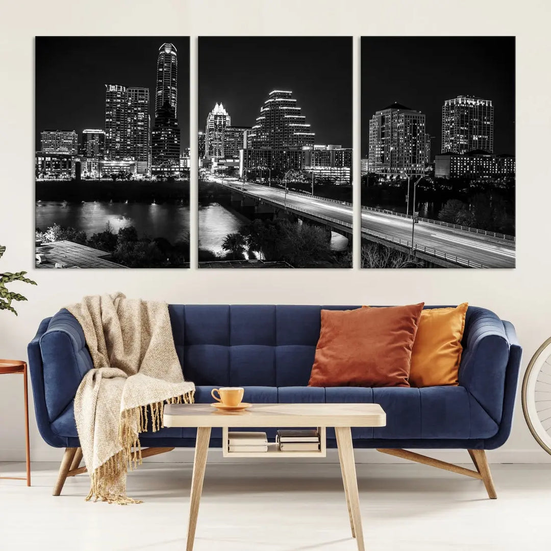 Black and White Austin Cityscape Wall Art Austin City Skyline Canvas Print