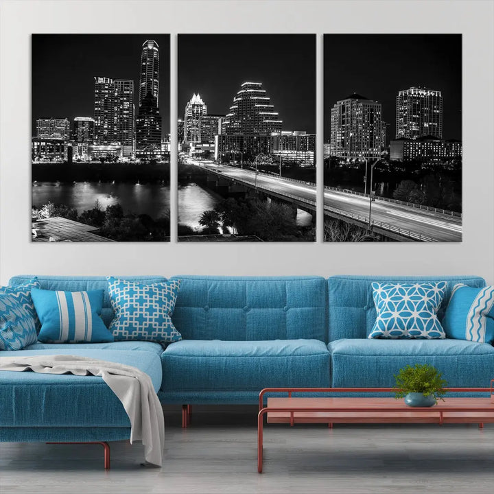 Black and White Austin Cityscape Wall Art Austin City Skyline Canvas Print