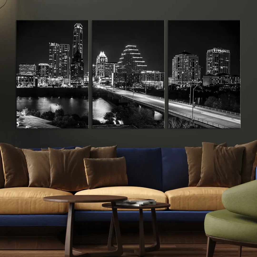 Black and White Austin Cityscape Wall Art Austin City Skyline Canvas Print