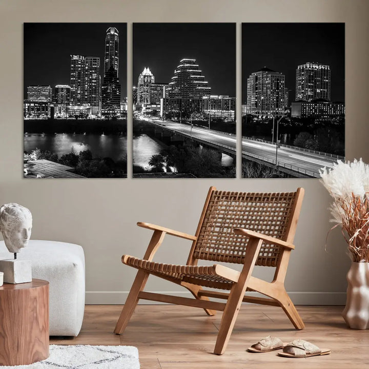 Black and White Austin Cityscape Wall Art Austin City Skyline Canvas Print