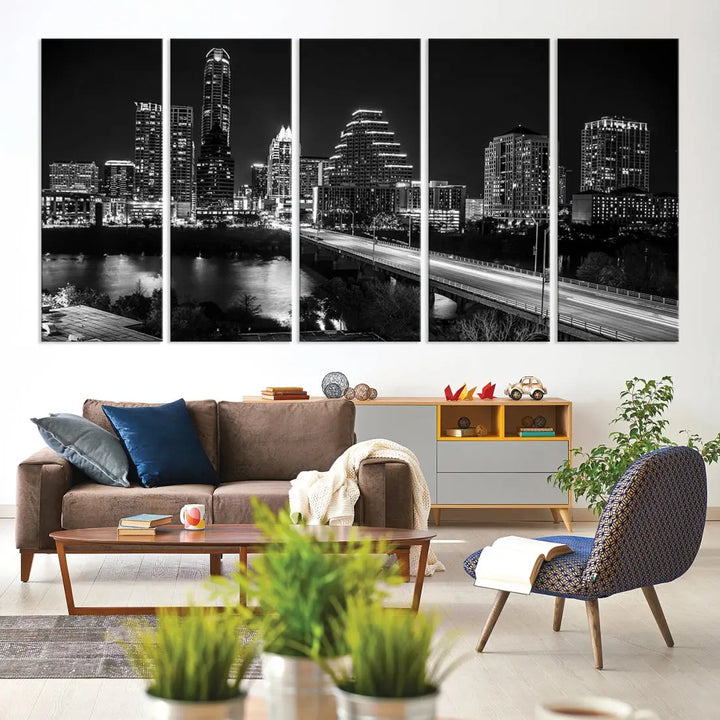 Black and White Austin Cityscape Wall Art Austin City Skyline Canvas Print