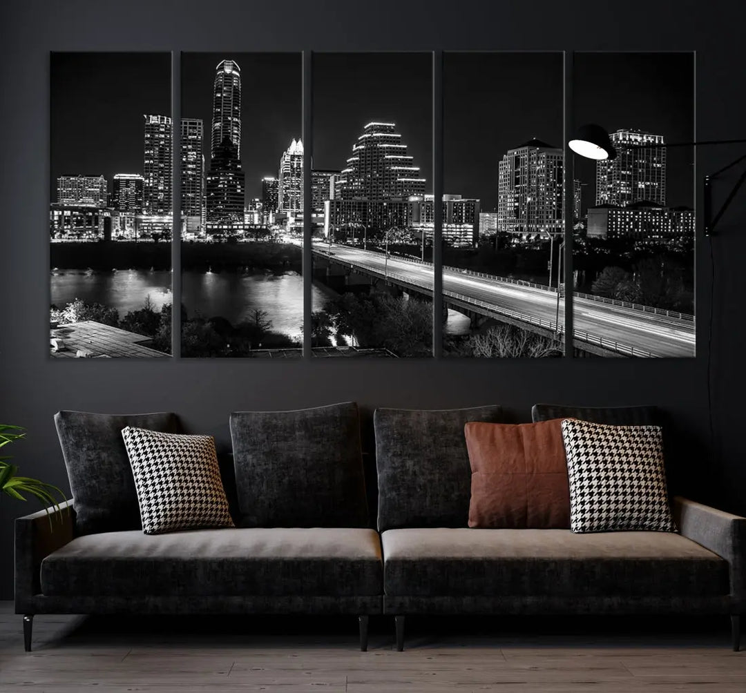 Black and White Austin Cityscape Wall Art Austin City Skyline Canvas Print