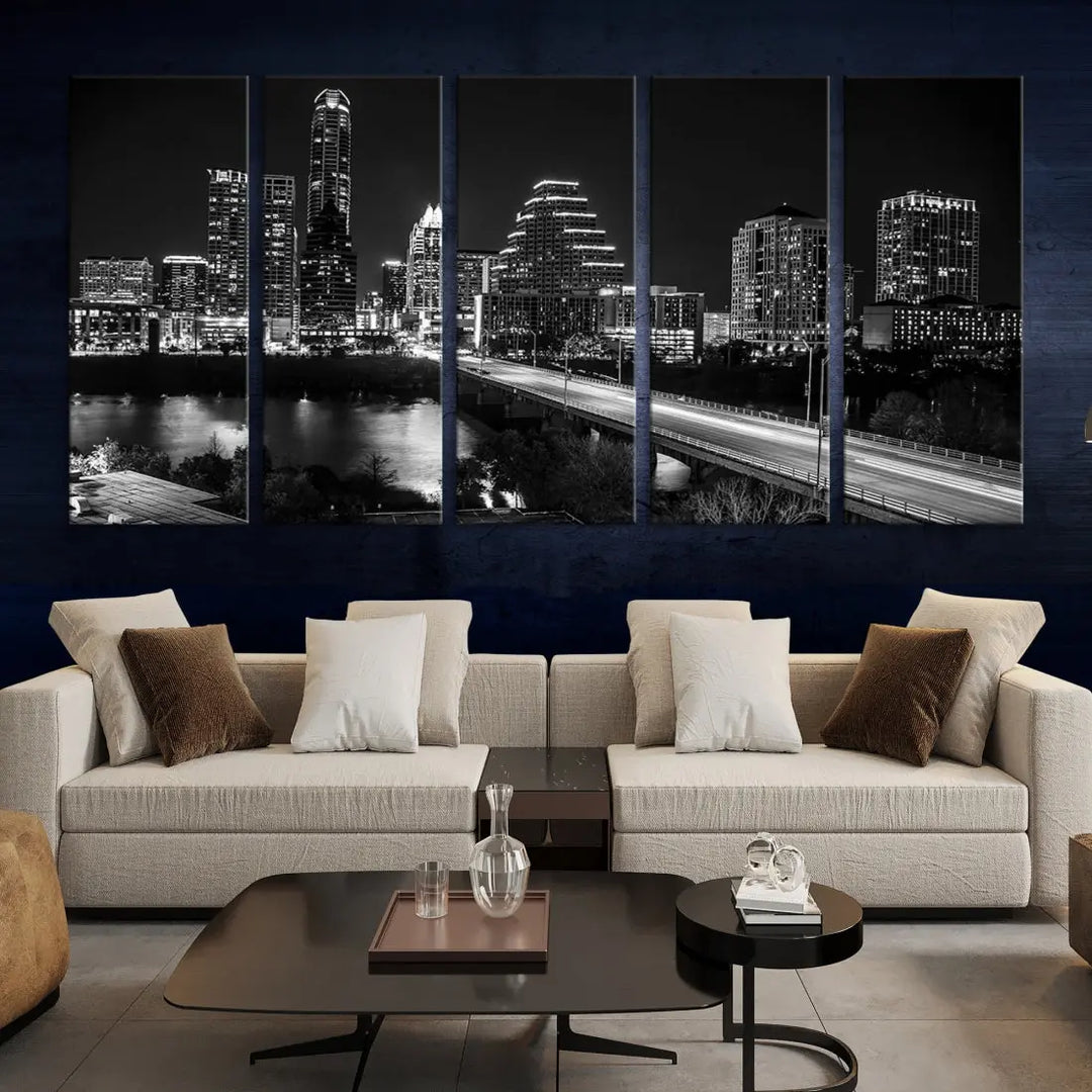 Black and White Austin Cityscape Wall Art Austin City Skyline Canvas Print