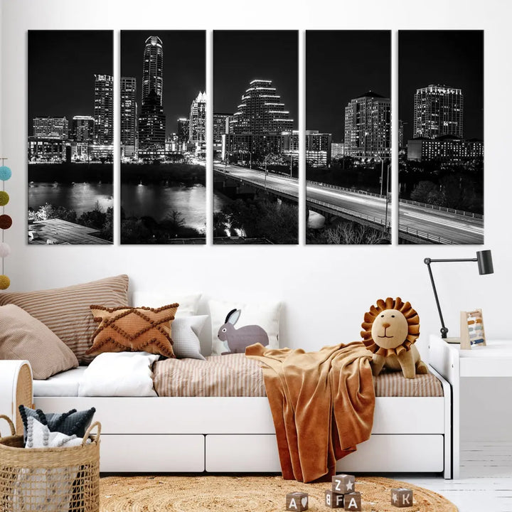 Black and White Austin Cityscape Wall Art Austin City Skyline Canvas Print