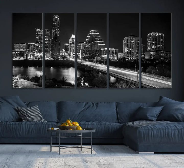 Black and White Austin Cityscape Wall Art Austin City Skyline Canvas Print