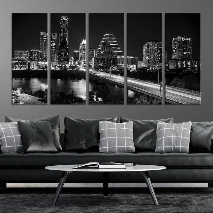 Black and White Austin Cityscape Wall Art Austin City Skyline Canvas Print