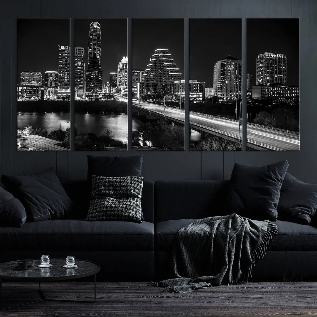 Black and White Austin Cityscape Wall Art Austin City Skyline Canvas Print