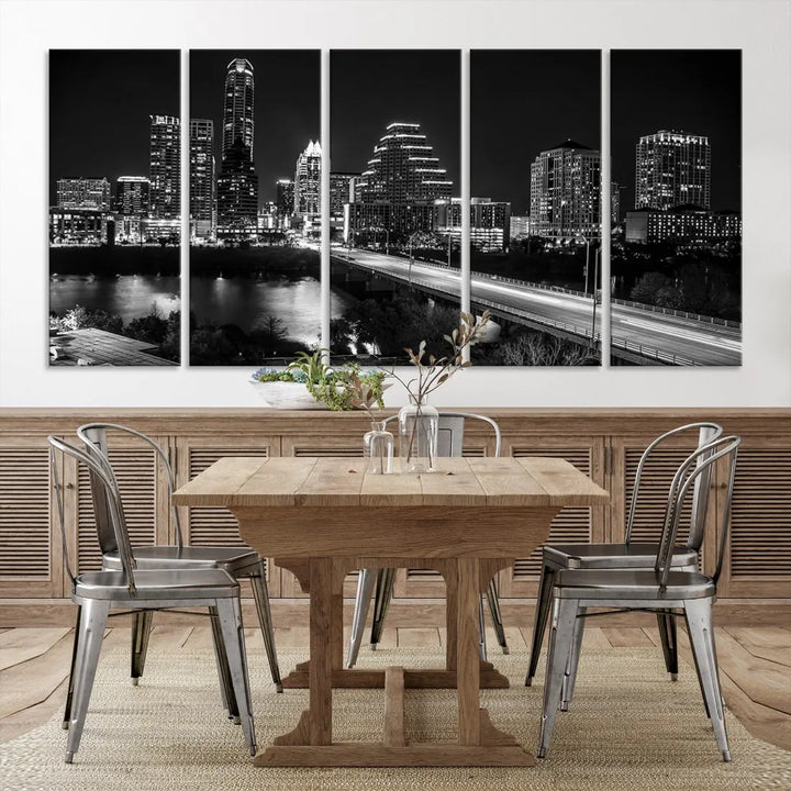 Black and White Austin Cityscape Wall Art Austin City Skyline Canvas Print