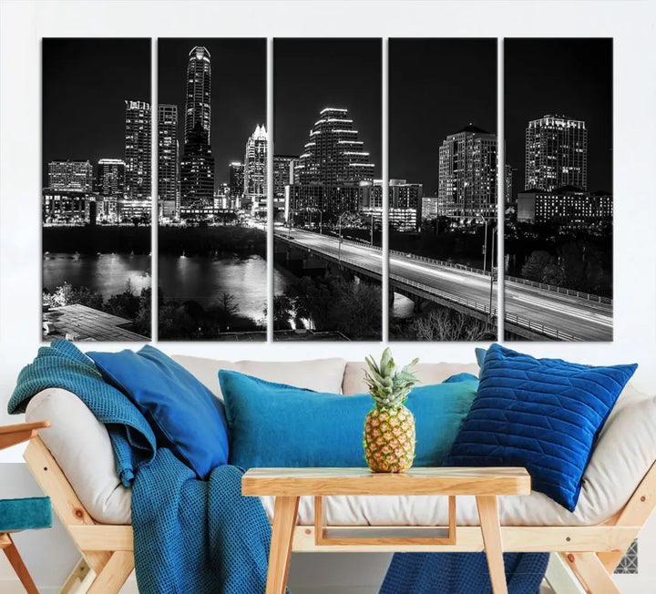 Black and White Austin Cityscape Wall Art Austin City Skyline Canvas Print