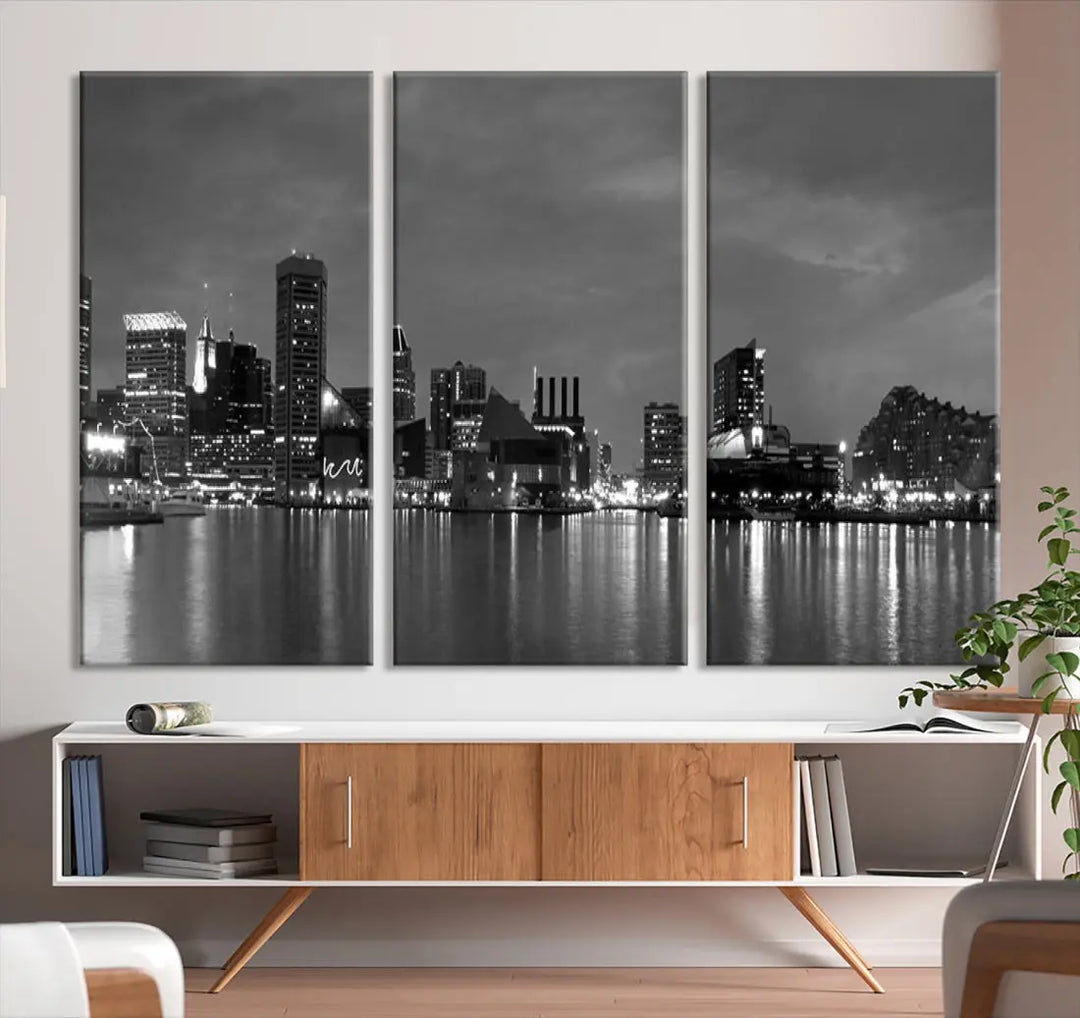 Black and White Baltimore City Skyline Wall Art Cityscape Canvas Print