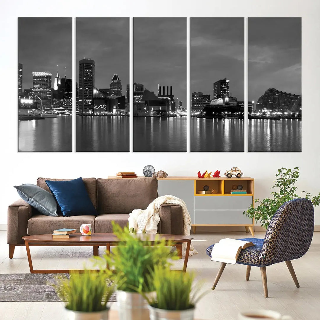 Black and White Baltimore City Skyline Wall Art Cityscape Canvas Print