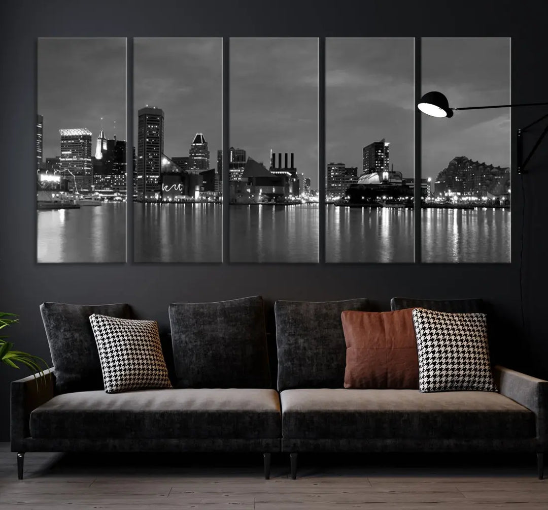 Black and White Baltimore City Skyline Wall Art Cityscape Canvas Print