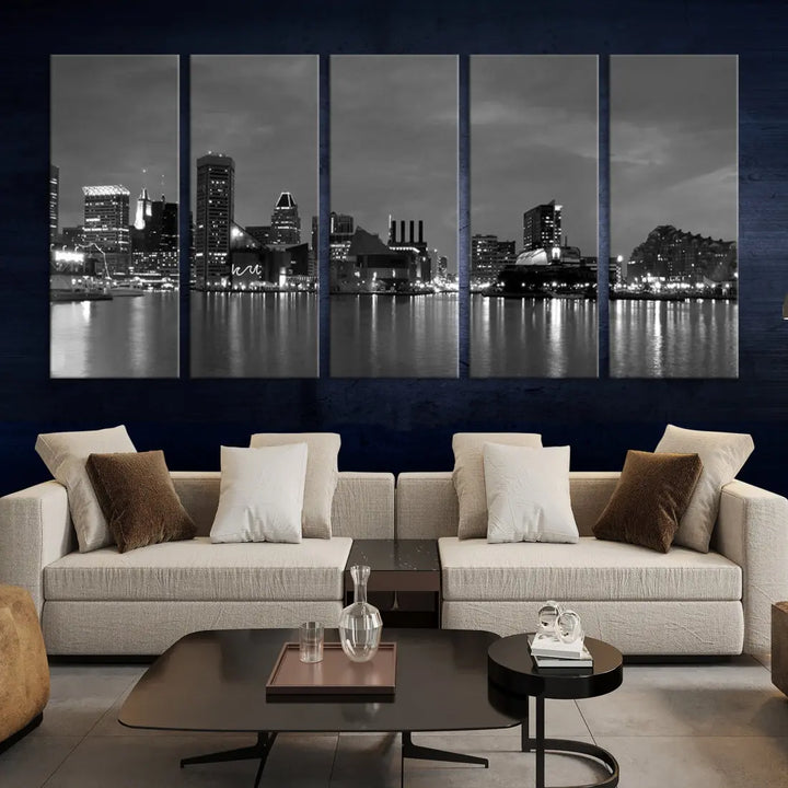 Black and White Baltimore City Skyline Wall Art Cityscape Canvas Print