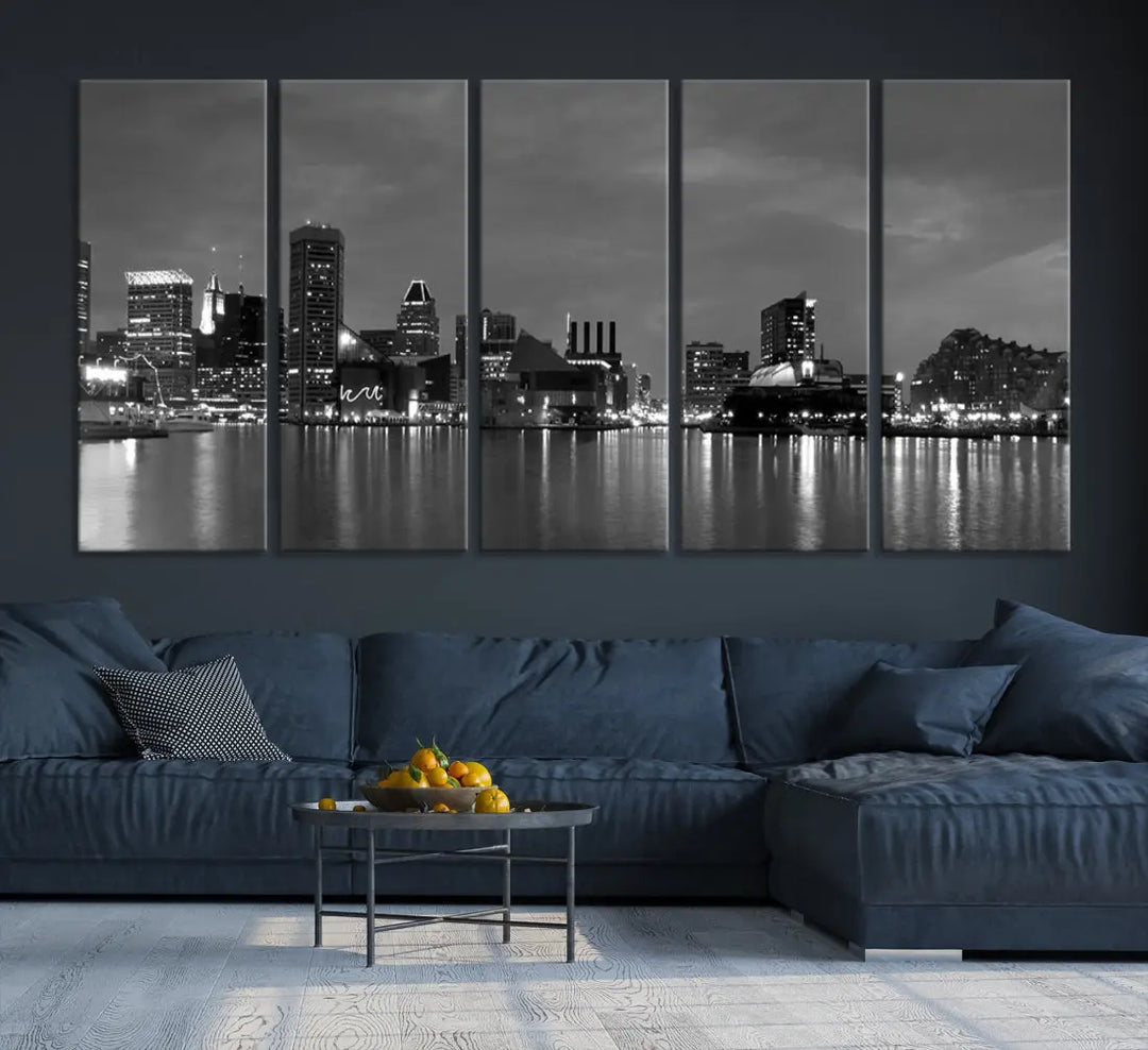 Black and White Baltimore City Skyline Wall Art Cityscape Canvas Print