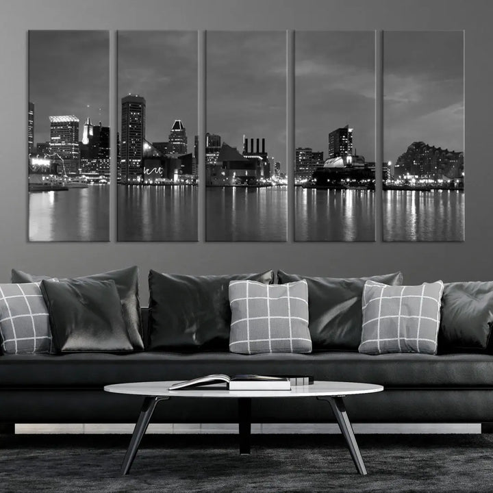 Black and White Baltimore City Skyline Wall Art Cityscape Canvas Print