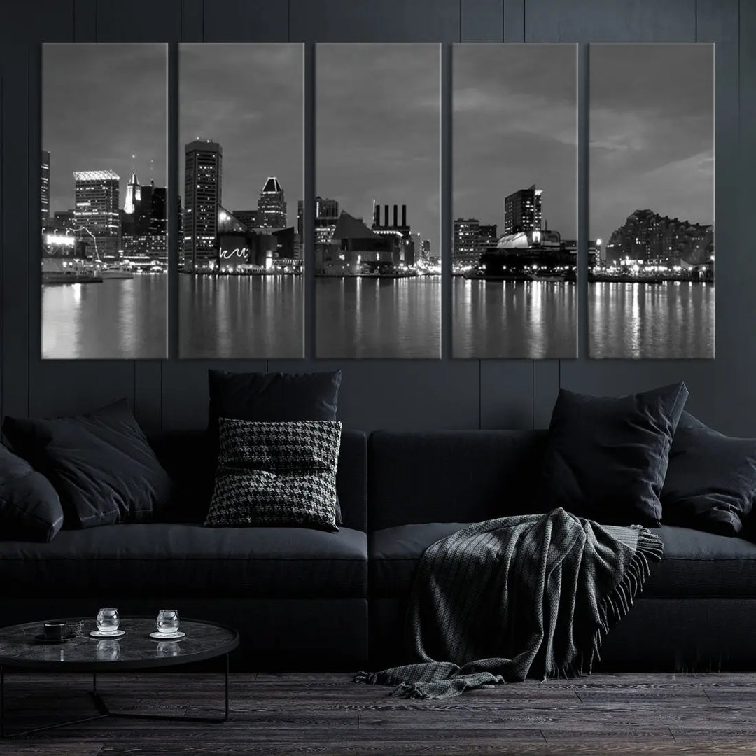 Black and White Baltimore City Skyline Wall Art Cityscape Canvas Print