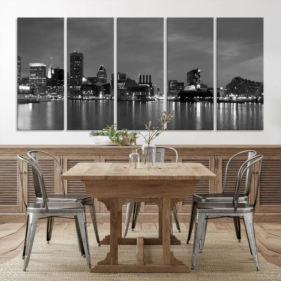 Black and White Baltimore City Skyline Wall Art Cityscape Canvas Print