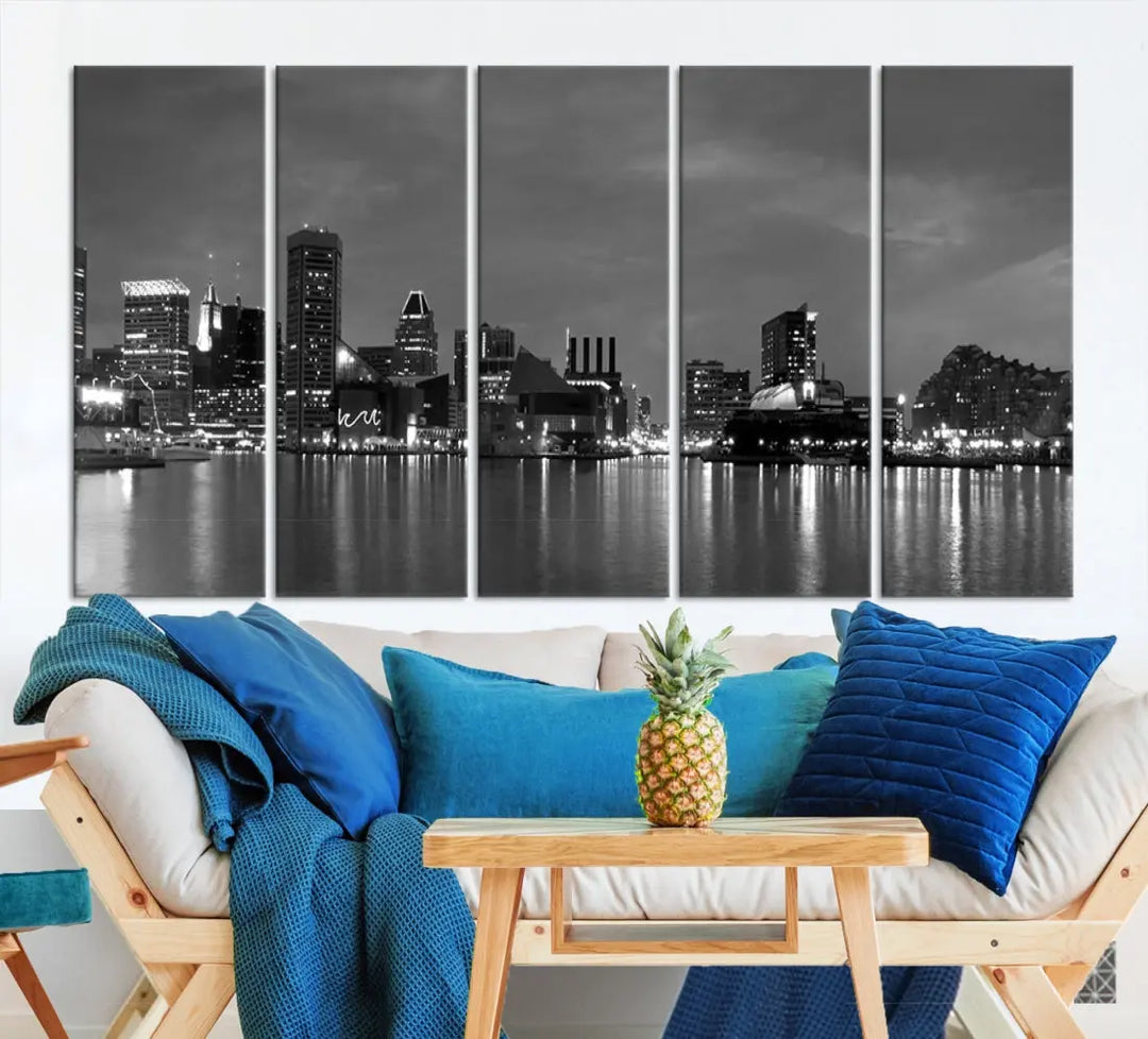 Black and White Baltimore City Skyline Wall Art Cityscape Canvas Print