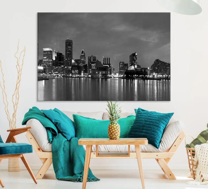 Black and White Baltimore City Skyline Wall Art Cityscape Canvas Print