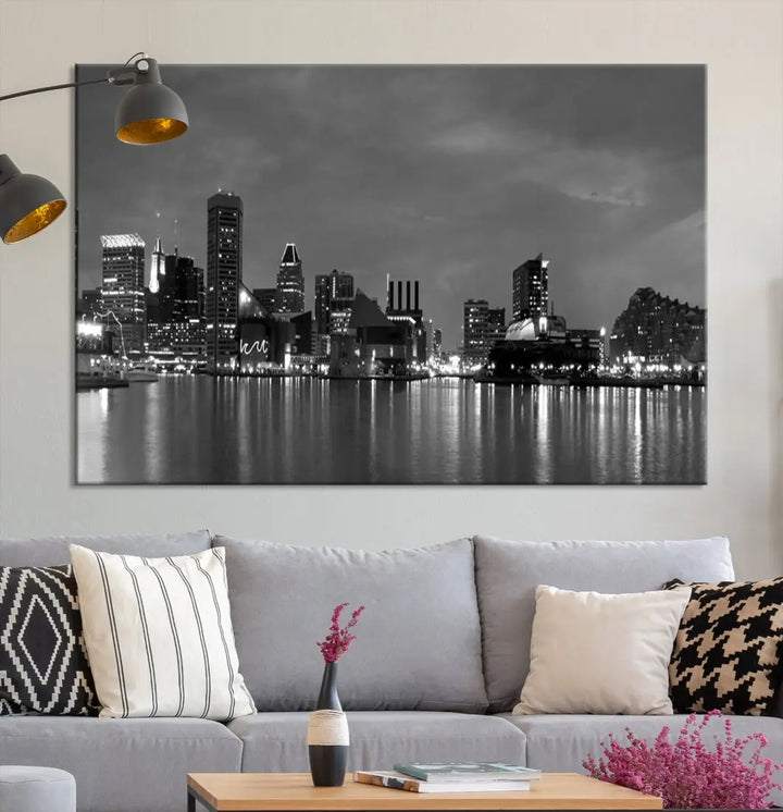 Black and White Baltimore City Skyline Wall Art Cityscape Canvas Print