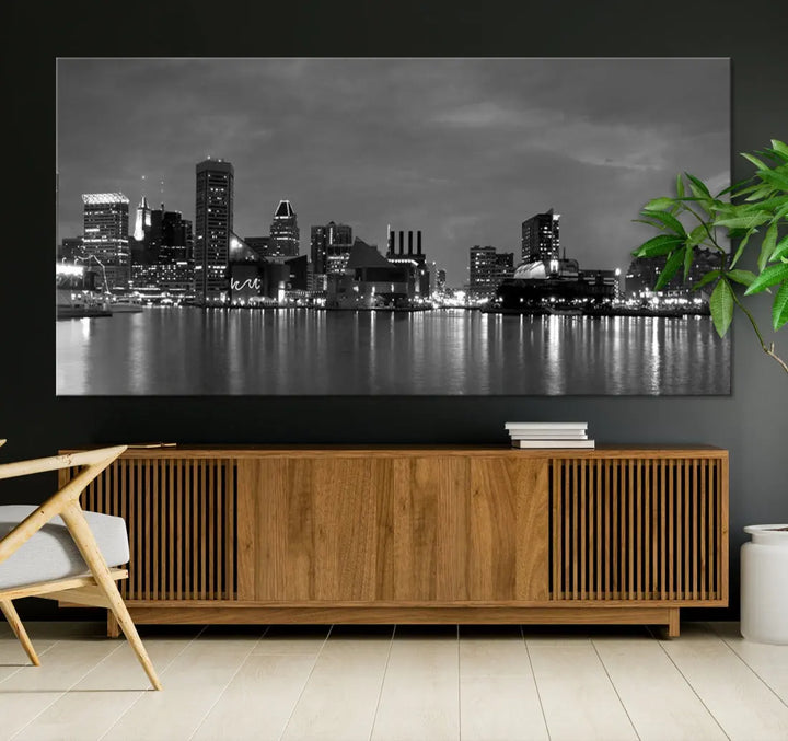 Black and White Baltimore City Skyline Wall Art Cityscape Canvas Print