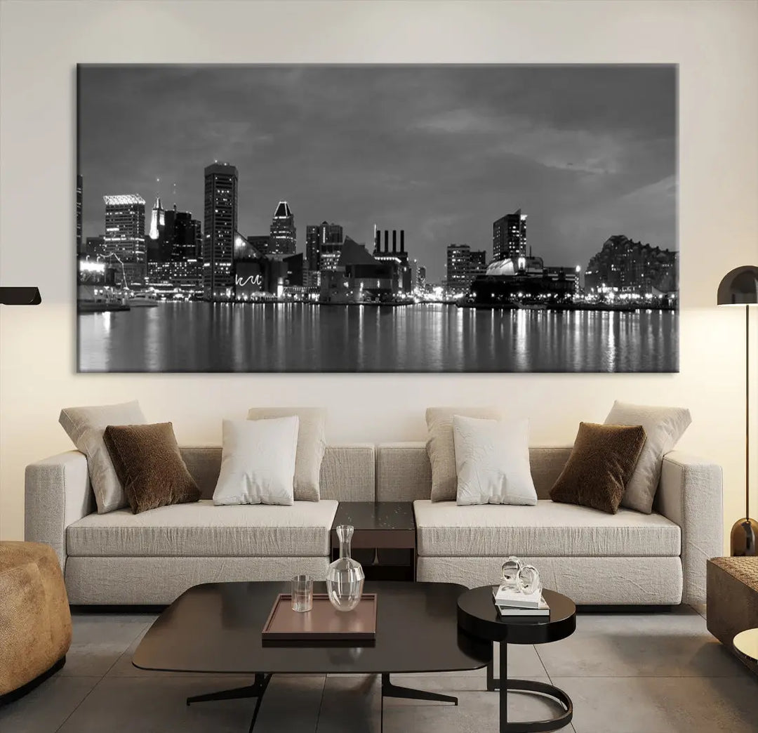 Black and White Baltimore City Skyline Wall Art Cityscape Canvas Print